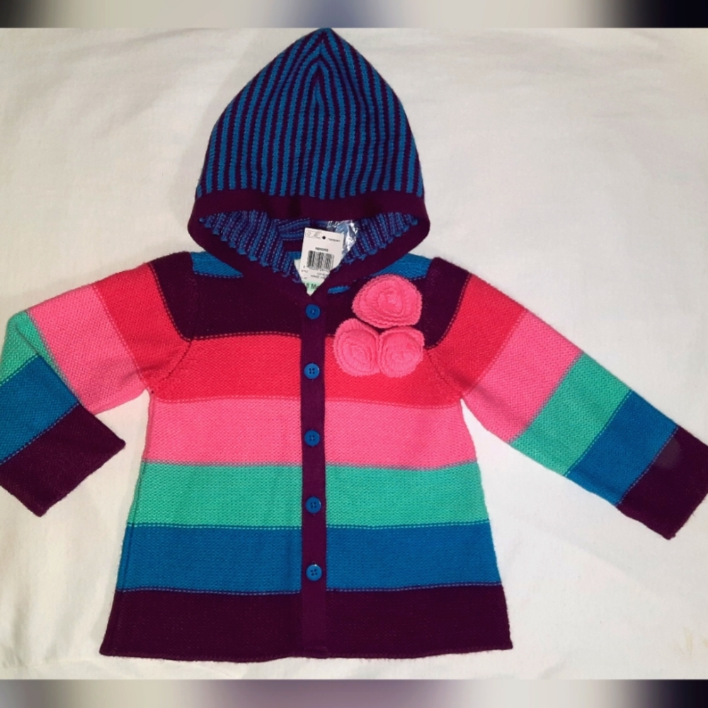 NWT 18mo First Impressions Knitted Hooded striped multi color SWEATER In…